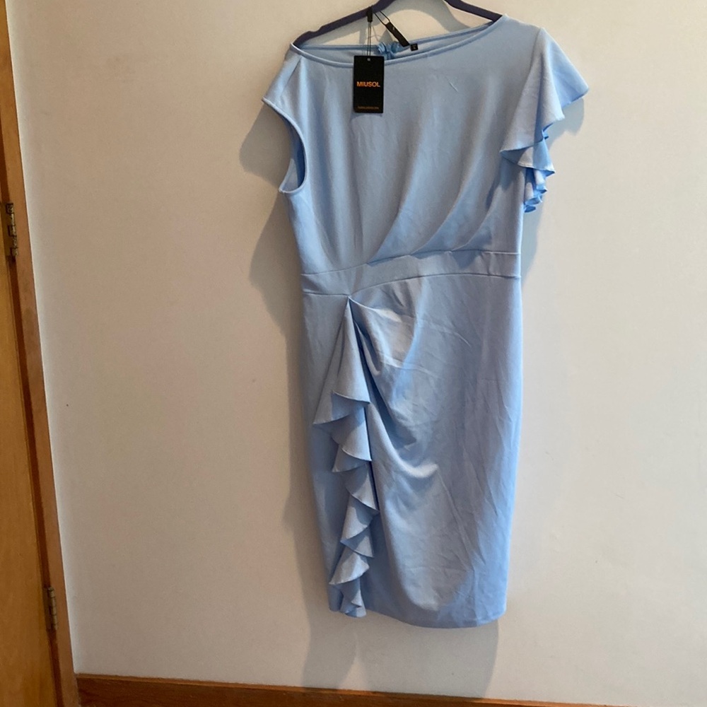 Miusol Blue Asymmetrical Ruffled Sheath Dress